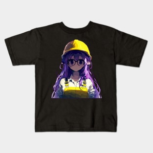 Anime Girl worker in construction helmet, hard hat Kids T-Shirt